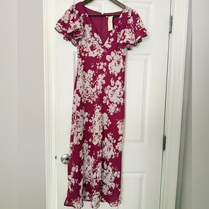 Ruffle Sleeve Deep V Cut floral Maxi Dress